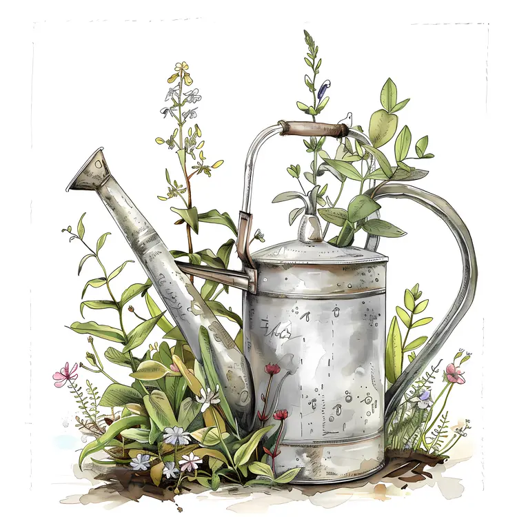Vintage Watering Can with Plants