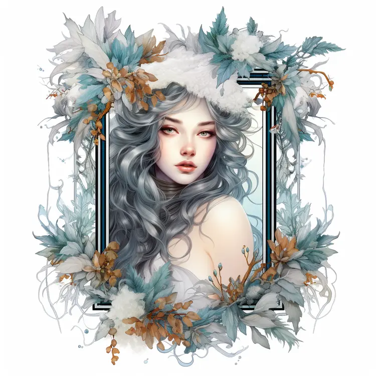 Graceful Girl with Floral Frame