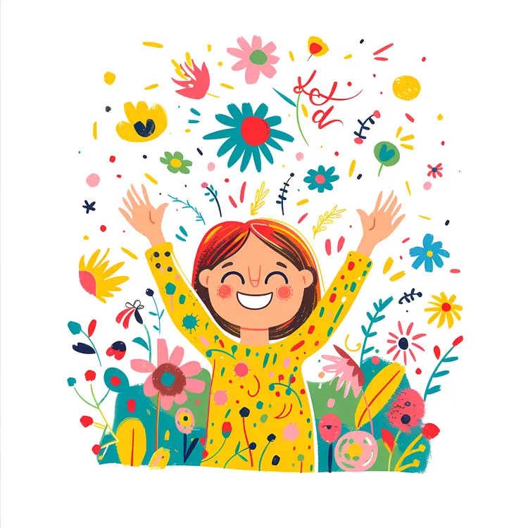 Happy Girl with Flowers