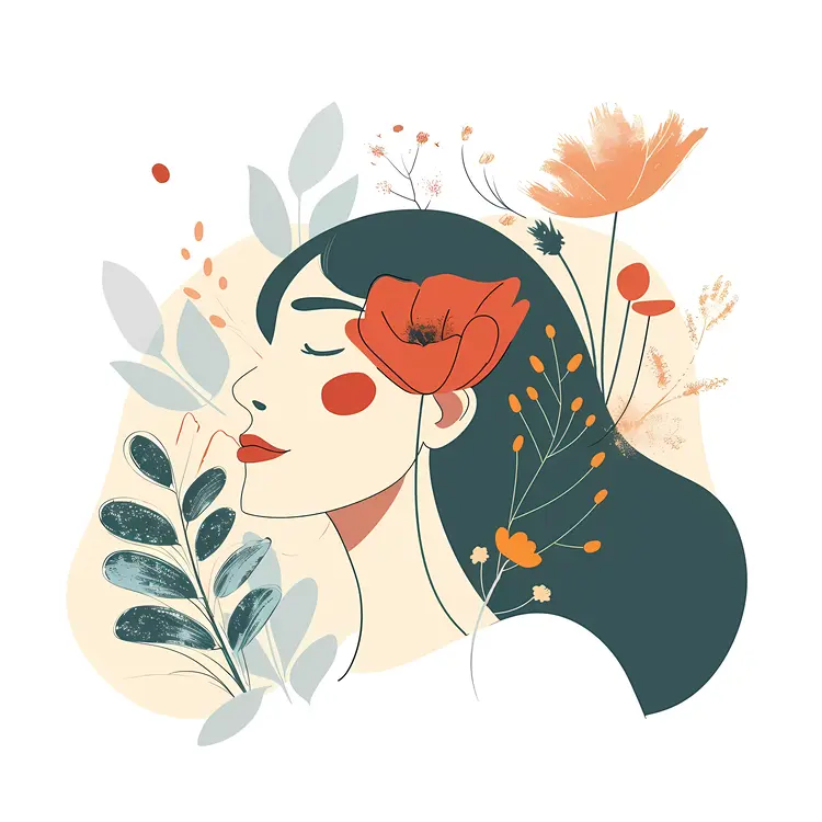 Woman with Floral Elements Illustration