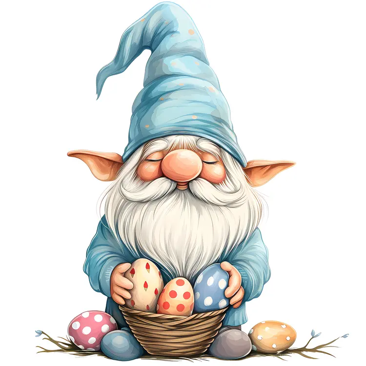 Gnome Holding Basket of Easter Eggs