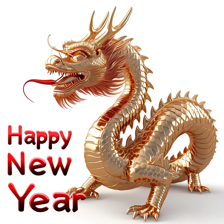 Golden Dragon with Happy New Year Text