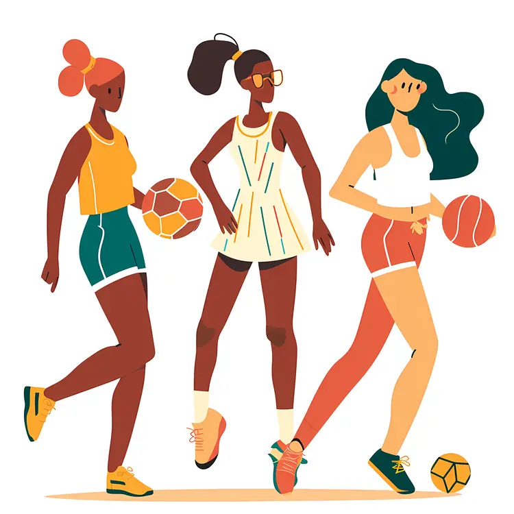 Female Athletes with Sports Equipment