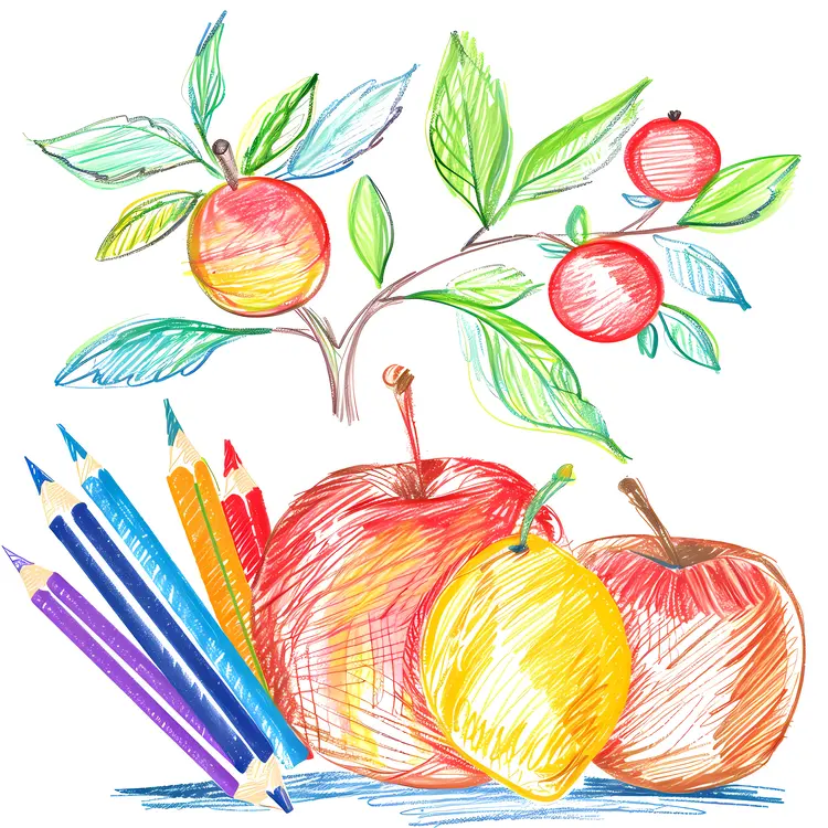 Colored Pencils and Fruits for Creative Drawing