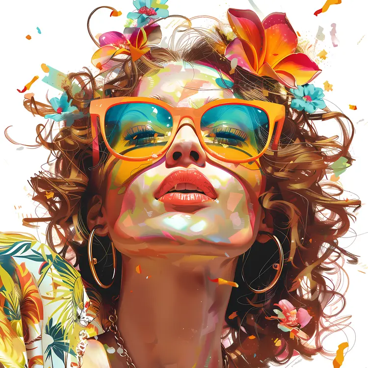 Woman with Colorful Sunglasses and Flowers