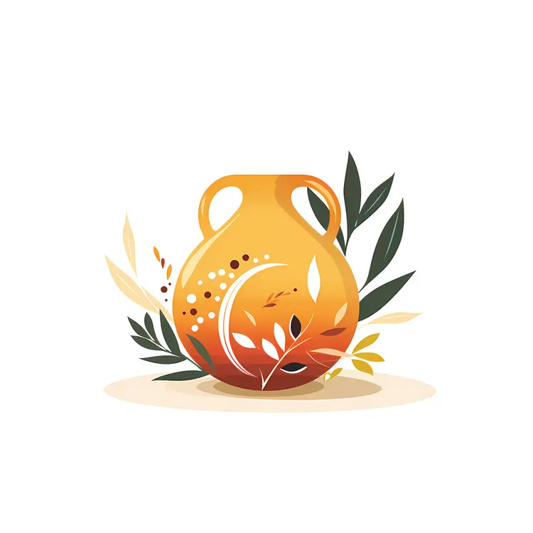 Artistic Clay Pot with Decorative Leaves