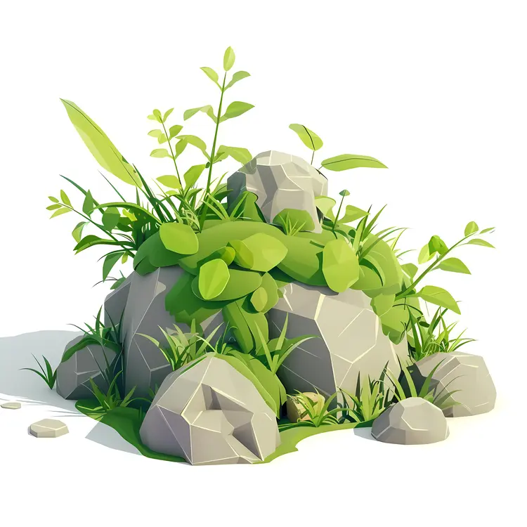 Green Bush on Rocks