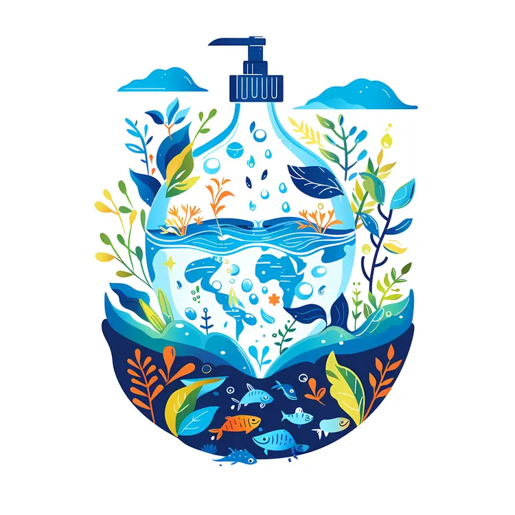 Water Bottle with Nature Elements Illustration