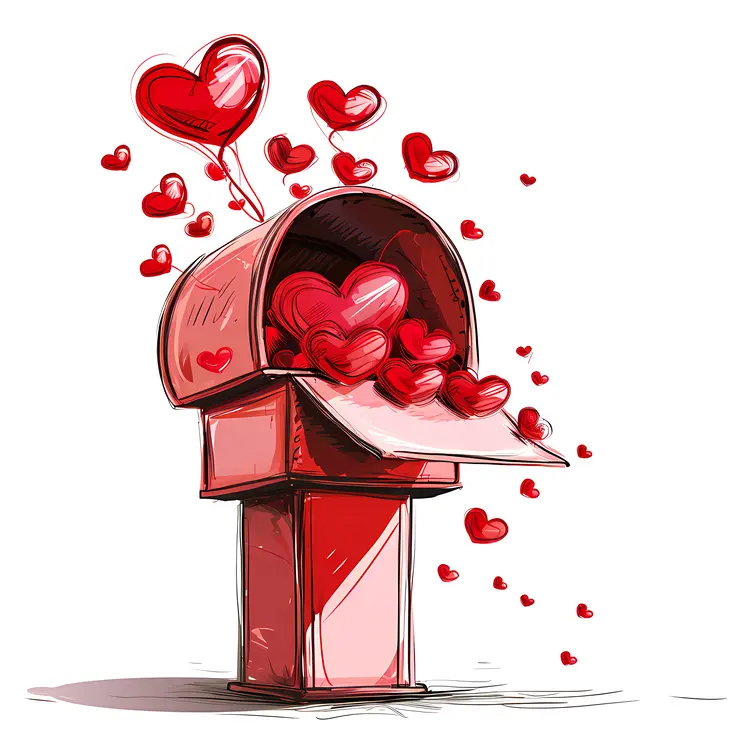 Red Mailbox with Hearts Overflowing for Valentine's Day