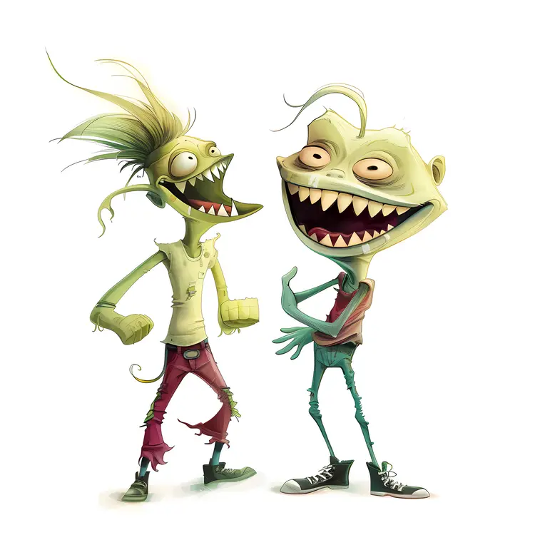 Green Laughing Cartoon Characters