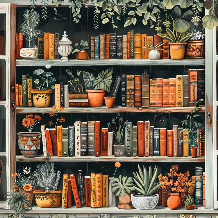 Bookshelf with Plants and Decor