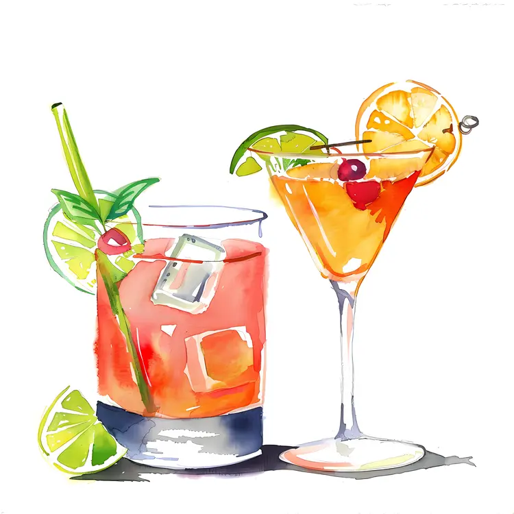 Two Refreshing Cocktails with Lime and Orange