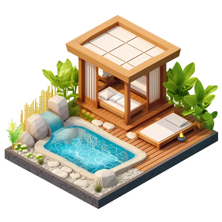 Modern Hot Spring with Wooden Deck