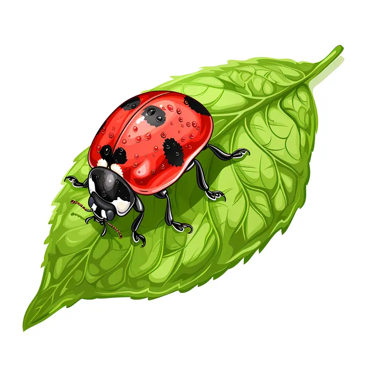 Ladybug on a Fresh Green Leaf