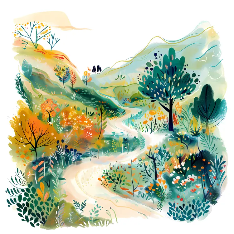 Colorful Trail in Sunlit Forest