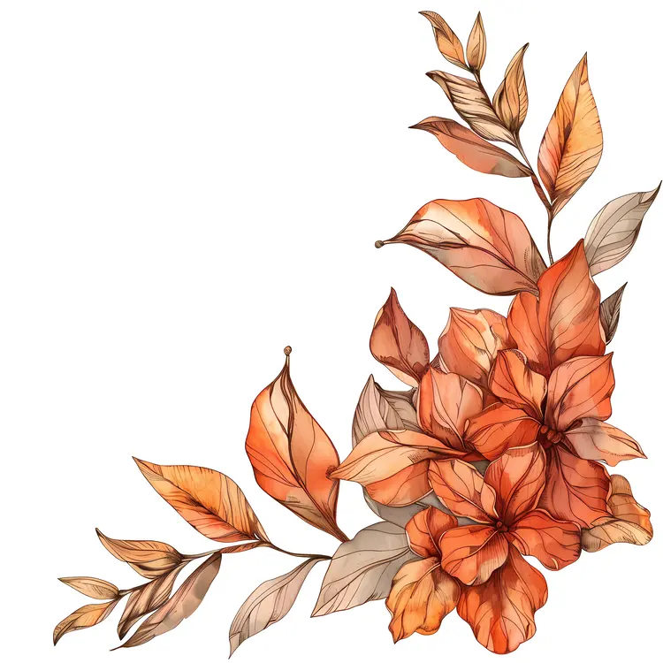 Autumn Orange Flowers and Leaves
