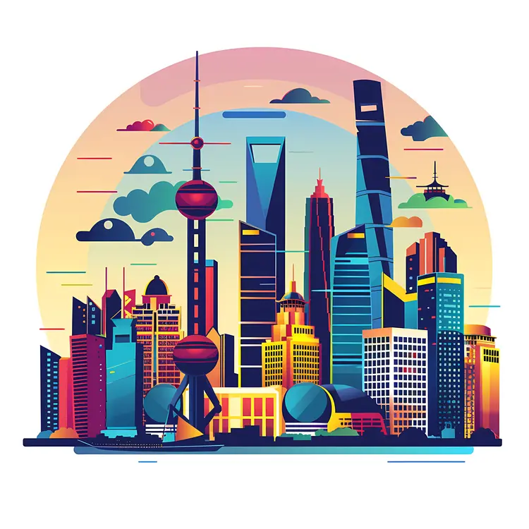 Shanghai Skyline with Clouds