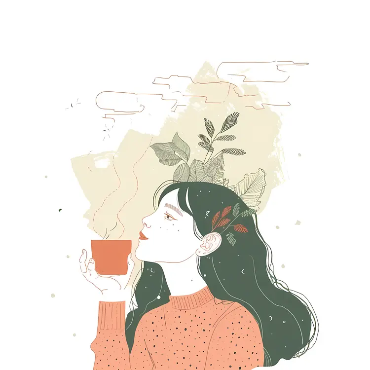 Person Drinking from a Cup with Leaves