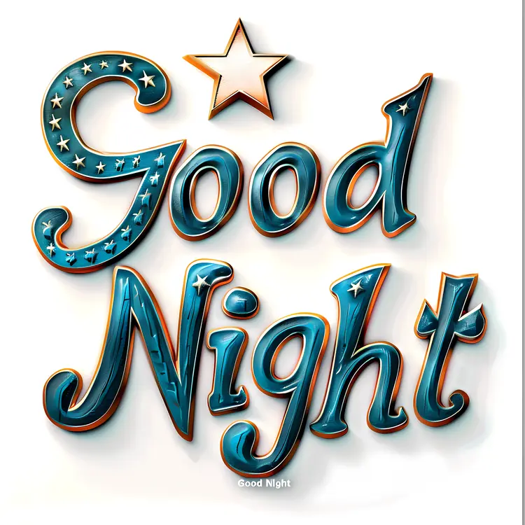 Good Night Text with Moon and Stars