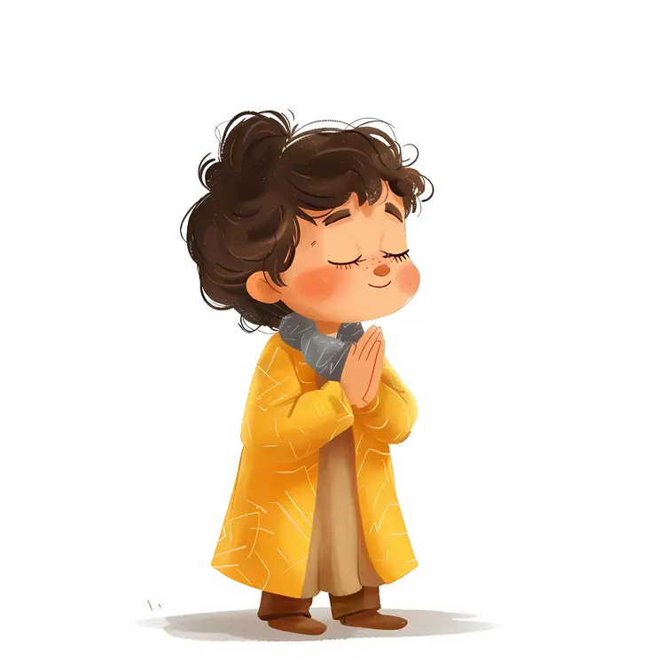 Child Praying in Yellow Coat