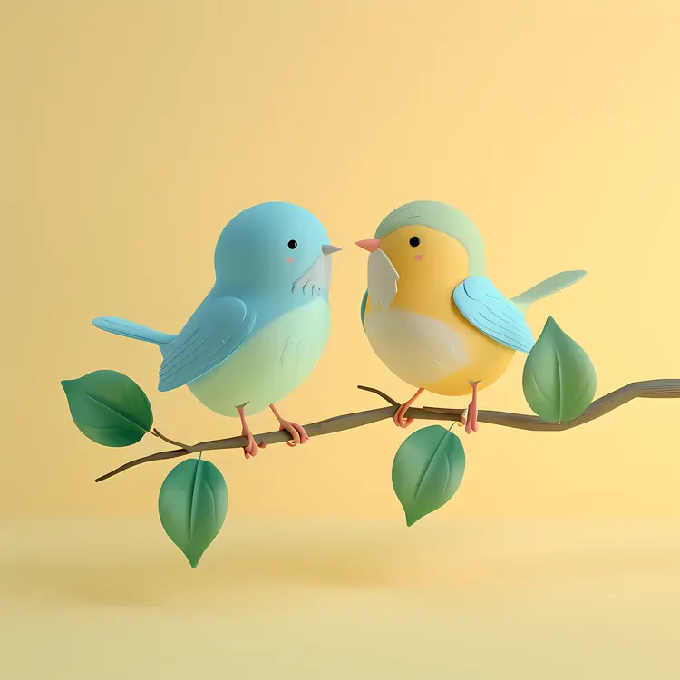 Lovely Cartoon Birds with Leaves