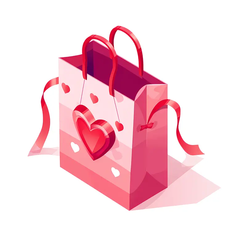 Pink Gift Bag with Hearts for Valentine's Day