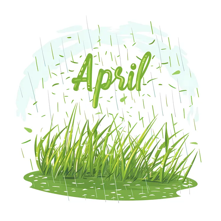 Green Grass in April Rain Illustration