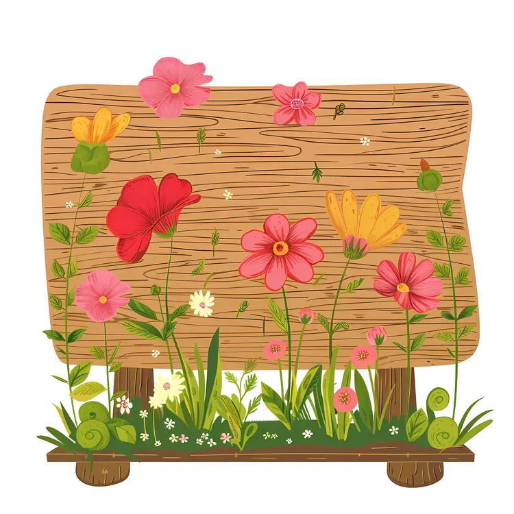 Colorful Flowers Around Wooden Sign