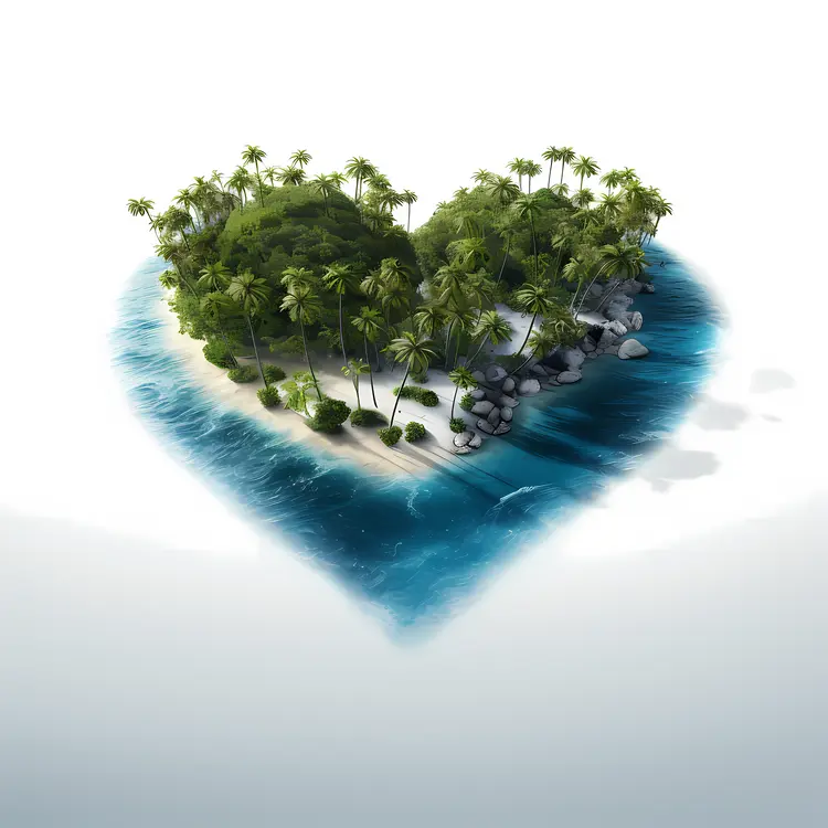 Heart-shaped Island with Palm Trees