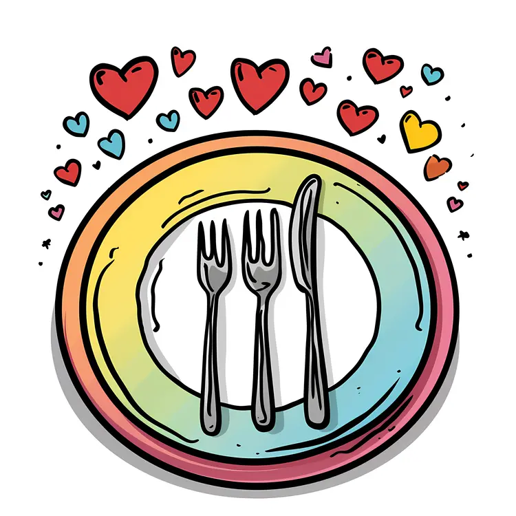 Colorful Plate with Cutlery and Hearts