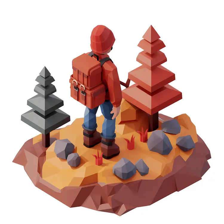 Hiker in Red Jacket in Forest