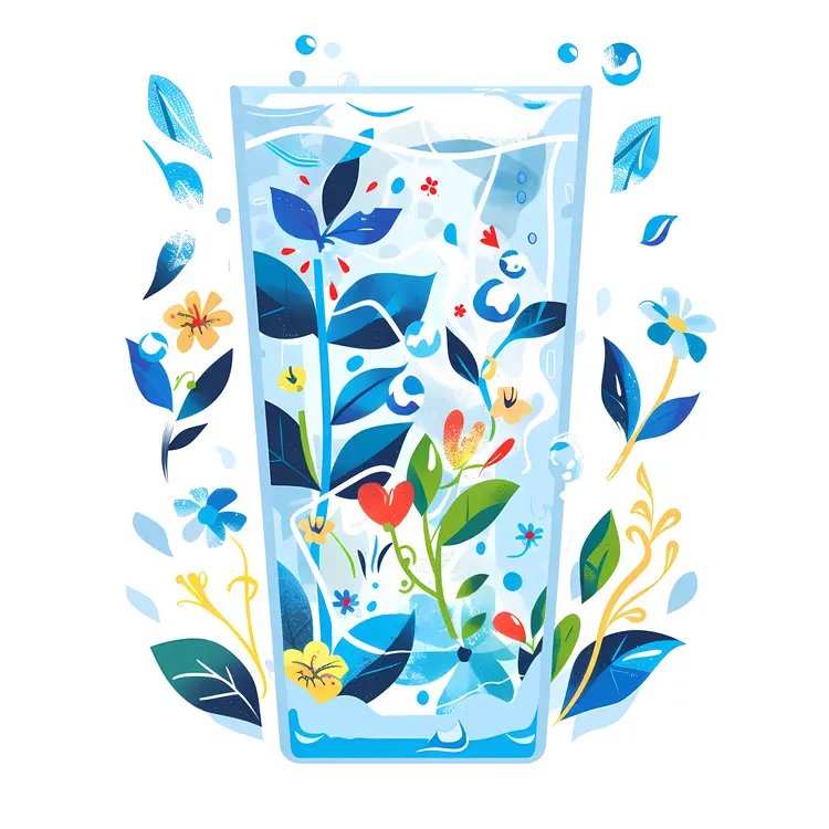 Glass of Water with Floral Elements