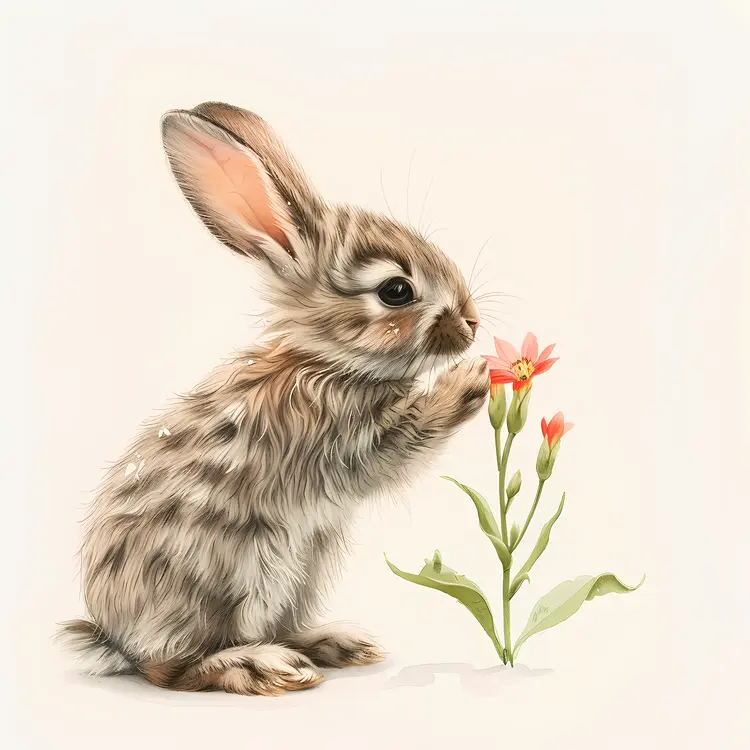 Cute Bunny Holding a Pink Flower