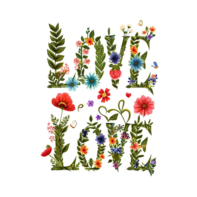 Greenery and Colorful Floral LOVE Text
