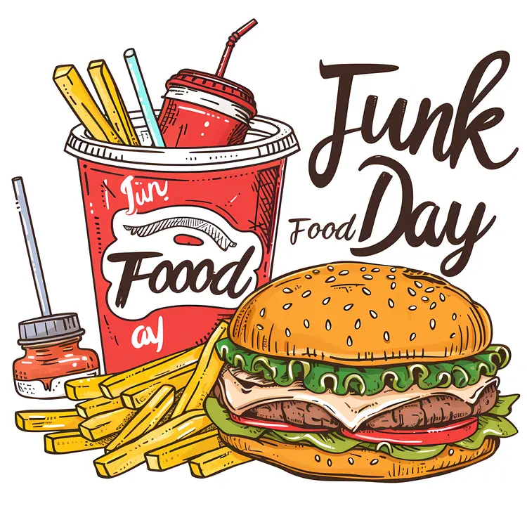Junk Food Day Celebration with Burger and Fries