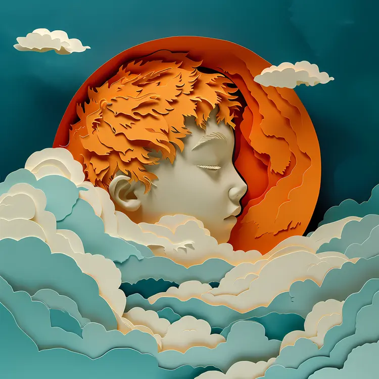 Sleeping Child with Clouds and Moon