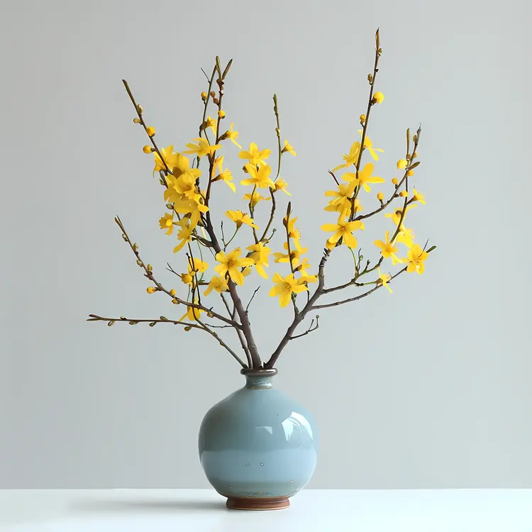 Yellow Flowers in a Blue Vase