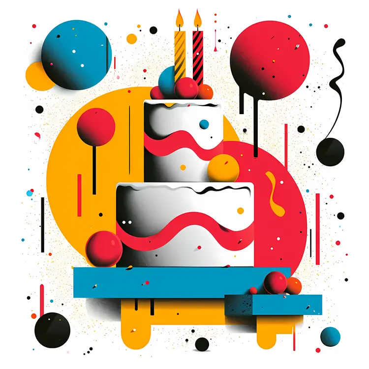 Colorful Abstract Cake with Two Candles