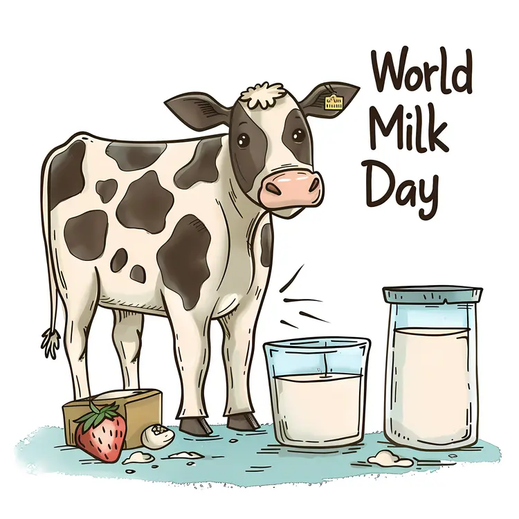Cow with Milk Glasses for World Milk Day
