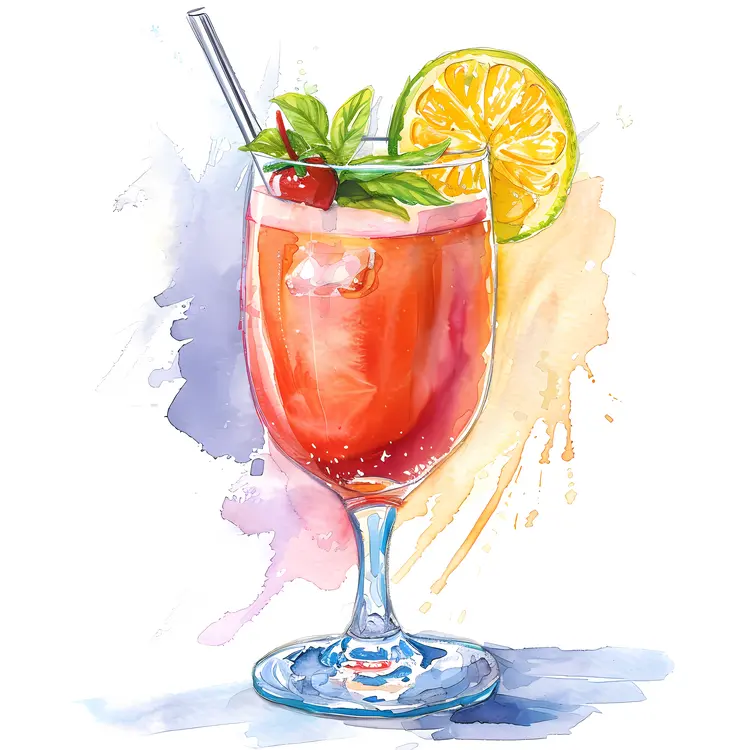 Colorful Cocktail with Lemon and Cherry