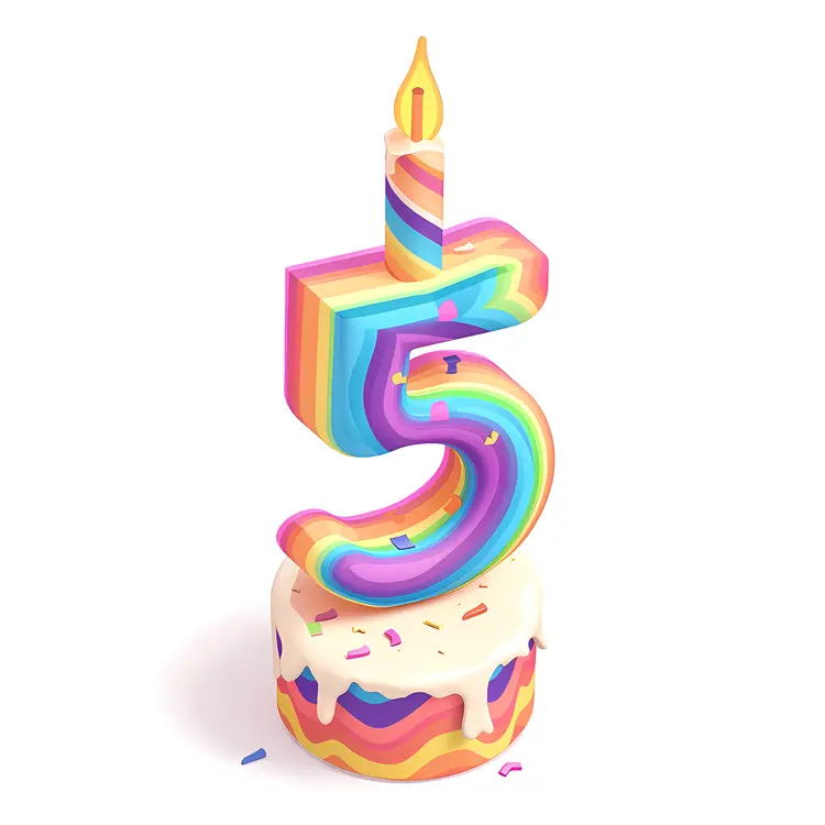 Rainbow Number 5 Birthday Candle on Cake