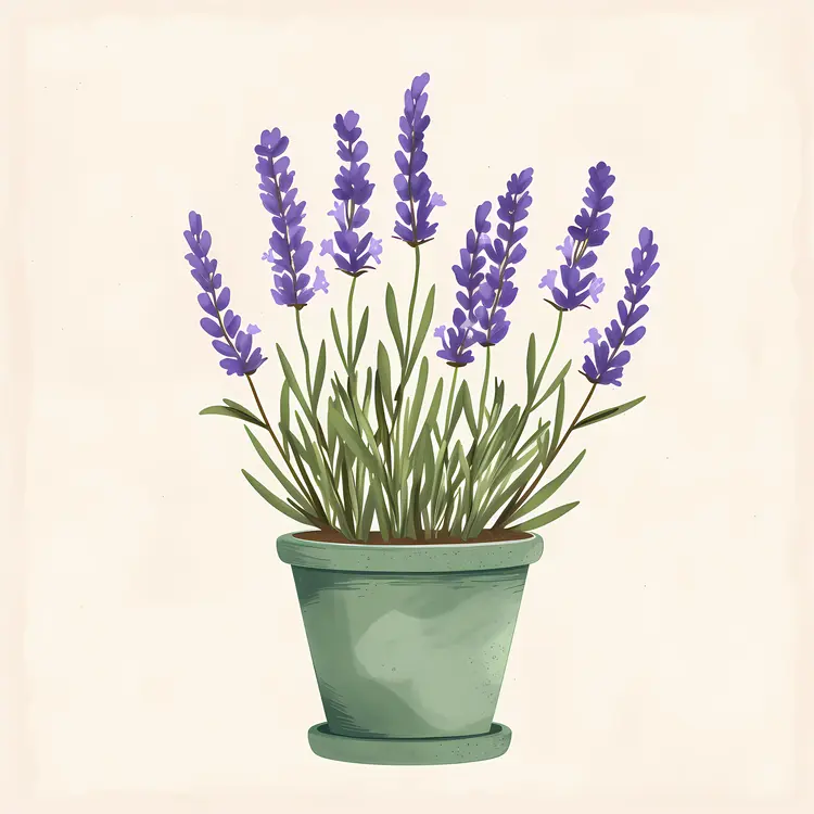 Lavender Plant in a Green Pot