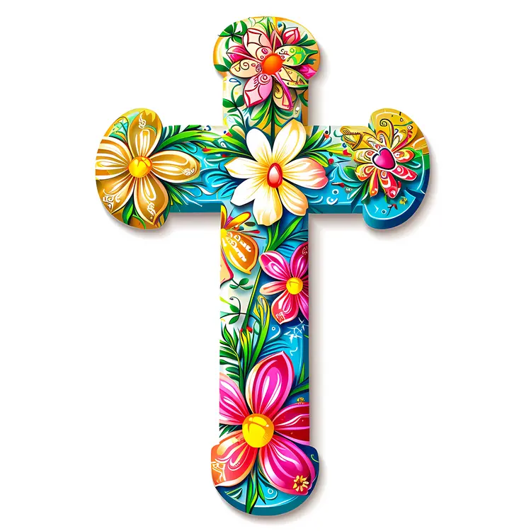 Colorful Floral Decorative Cross
