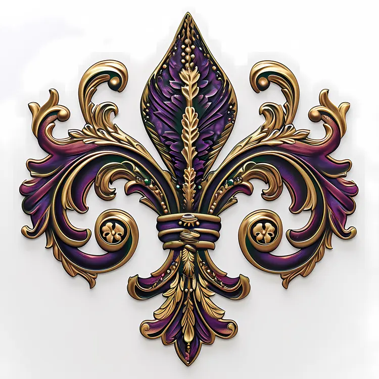 Purple and Gold Ornate Fleur-de-lis Ornament Design