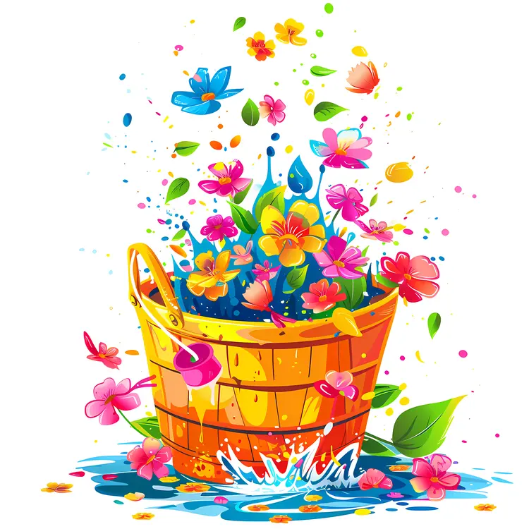 Colorful Flower Bucket with Splashing Water