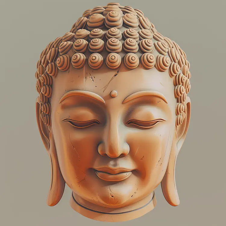 Peaceful Buddha Head Sculpture with Curled Hair