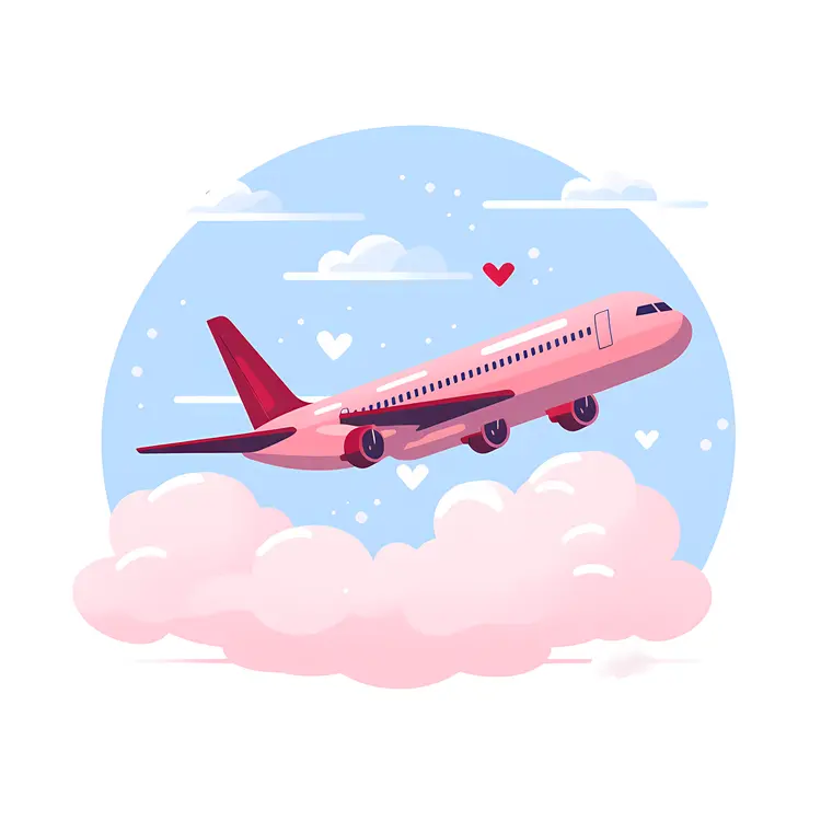 Pink Airplane Flying with Hearts