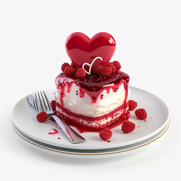 Heart-shaped Cake with Raspberries