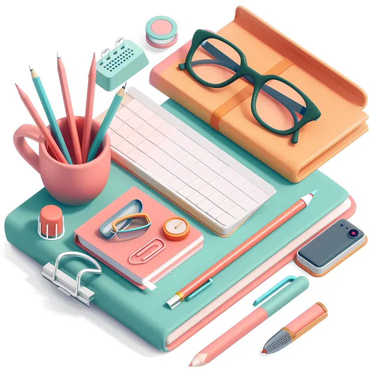 Pastel Office Supplies on Desk