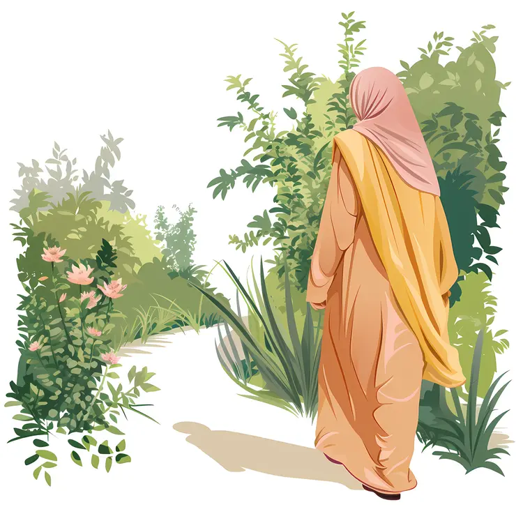 Woman in Hijab Walking in Garden